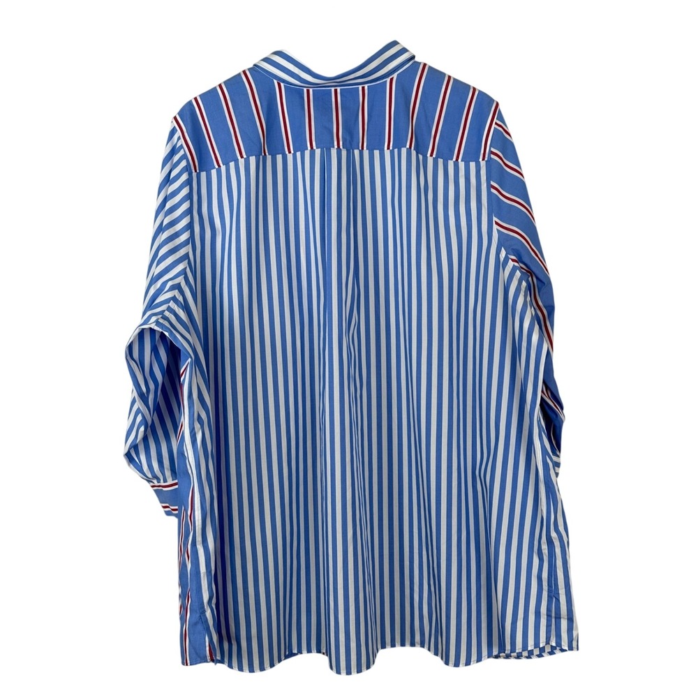 Lands' End Women's 22W Button Down Shirt Blue Striped No Iron Supima - Picture 2 of 10